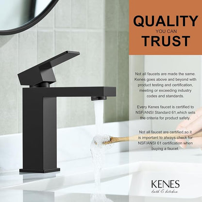Matte Black Single Handle Bathroom Faucet 1 Hole, Black Vanity Faucet | Bathroom Sink Faucet with Pop Up Drain & Supply Lines, Lead-Free cUPC & NSF Certified, 1 Handle Faucet for Vanity RV Restroom