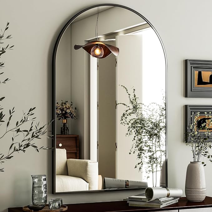 HARRITPURE Arched Wall Mirror 26"x38" Black Arch Bathroom Vanity Mirror | Aluminum Alloy Frame Modern Mirror for Living Room, Bedroom and Entryway