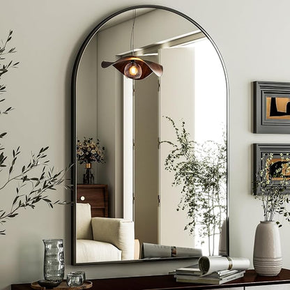 HARRITPURE Arched Wall Mirror 26"x38" Black Arch Bathroom Vanity Mirror | Aluminum Alloy Frame Modern Mirror for Living Room, Bedroom and Entryway