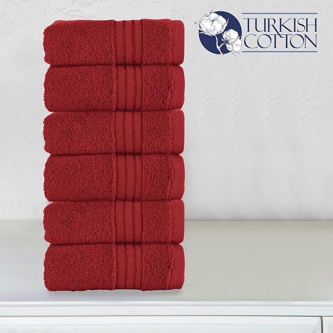 Elegant Comfort Premium Turkish Cotton 6 Pack Washcloths Set - 13 x 13 inch, Luxurious Hotel Spa Quality 100% Turkish Cotton 6PC Washcloth Set - Highly Absorbent - Soft Bathroom Towels, Burgundy