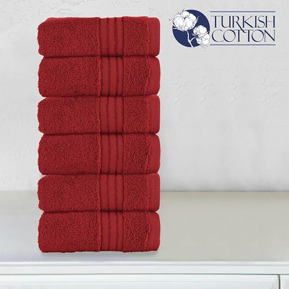 Elegant Comfort Premium Turkish Cotton 6 Pack Washcloths Set - 13 x 13 inch, Luxurious Hotel Spa Quality 100% Turkish Cotton 6PC Washcloth Set - Highly Absorbent - Soft Bathroom Towels, Burgundy