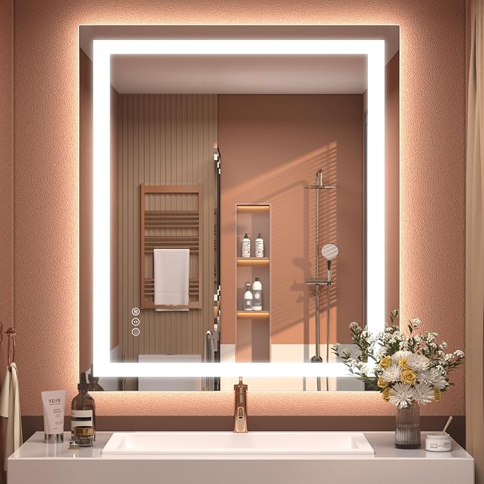 28x32 LED Mirror for Bathroom Wall, Backlit and Front Lighted | Bathroom Vanity Mirror with Lights, Dimmable, Anti-fog, Memory, Shatter-Proof, ETL Listed (Horizontal/Vertical)