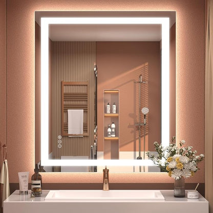 28x32 LED Mirror for Bathroom Wall, Backlit and Front Lighted | Bathroom Vanity Mirror with Lights, Dimmable, Anti-fog, Memory, Shatter-Proof, ETL Listed (Horizontal/Vertical)