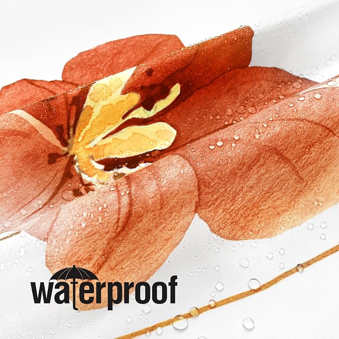 Orange Navy Beige Watercolor Floral Fabric Shower Curtain, 72x72 | Waterproof Fabric, Modern Minimalist Floral Print, Machine Washable, Rustproof Grommets, for Bathroom Home