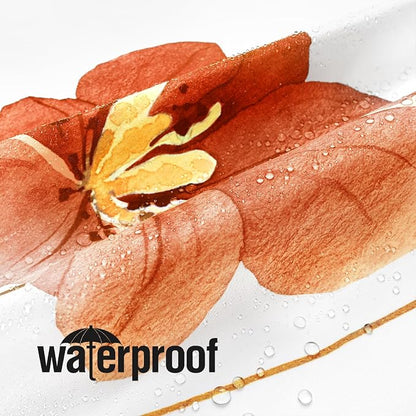 Orange Navy Beige Watercolor Floral Fabric Shower Curtain, 72x72 | Waterproof Fabric, Modern Minimalist Floral Print, Machine Washable, Rustproof Grommets, for Bathroom Home