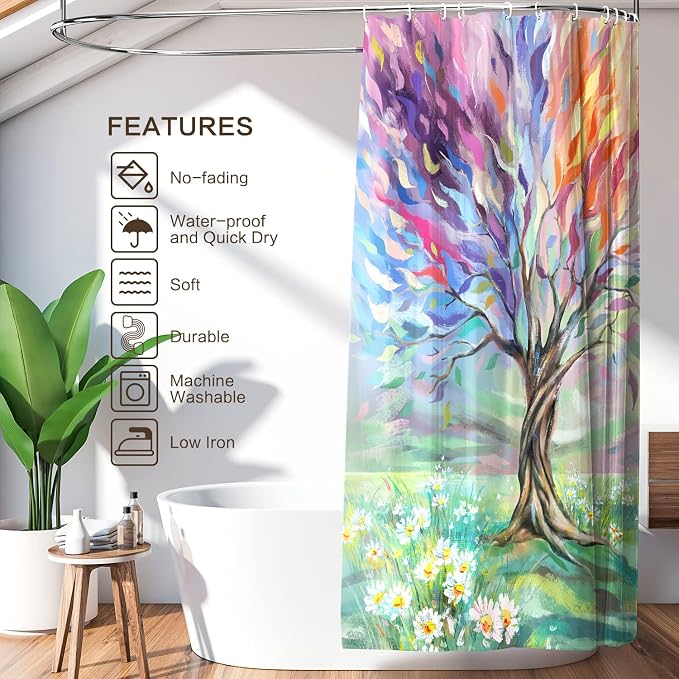 Oil Painting Tree Shower Curtain, Colored Seasons Tree Shower Curtain for Bathroom with 12 Hooks Polyester Fabric Washable Shower Curtain Set Home Office Farmhouse Decor Bath Curtain | 72x72 inch Shower Curtains for Bathroom Polyester Fabric Waterproof...