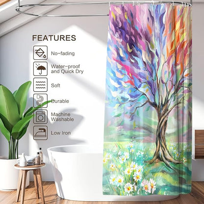 Oil Painting Tree Shower Curtain, Colored Seasons Tree Shower Curtain for Bathroom with 12 Hooks Polyester Fabric Washable Shower Curtain Set Home Office Farmhouse Decor Bath Curtain | 72x72 inch Shower Curtains for Bathroom Polyester Fabric Waterproof...