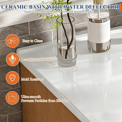 36 Inch Bathroom Vanity with Sink, Modern Fluted Single Ceramic Vanity | Soft-close, Bath Room Cabinet with Divided Drawers, Wall-Mounted Modern Storage Vanity for Small Space, Hotels, Office