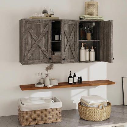YOURLITE Laundry Cabinet, Medicine Cabinet, Bathroom Kitchen Storage Wall Mounted Farmhouse Organizer with Shelves Over Toilet, 36" Wide, Grey