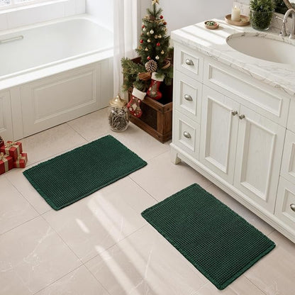 MIULEE Set of 2 Waffle Bathroom Rugs Boho Bath Mat Dark Green 17x24 Inch | Non Slip, Super Absorbent, Washable, Ultra Soft, Rubber Backed, Small Bath Rugs for Bathroom Floor Tub Shower