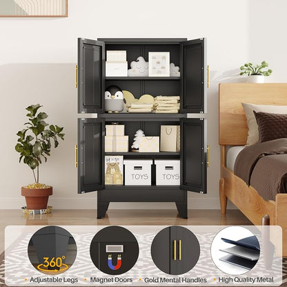 winiowa 47" Tall Kitchen Pantry Cabinet, Metal Storage Cabinet with Doors and Adjustable Shelves, Black Freestanding Pantry Cabinet for Kitchen, Dining Room, Living Room, Laundry Room, Bathroom
