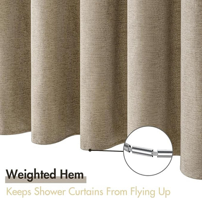 MIULEE 72 x 84 Extra Long Linen Shower Curtain Khaki 12 Metal Hooks | Washable, Fabric Shower Curtain, Waterproof Neutral Thick Cloth Shower Curtain, Bathroom Hotel Bathtub
