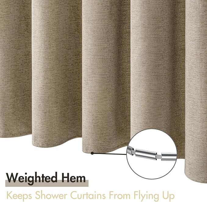 MIULEE Linen Fabric Shower Curtain Khaki W72*L78 12 Metal Hooks | Modern, Heavy Duty, Shower Curtain Set, Waterproof Thick Cloth Shower Curtains, Bathroom Hotel Bathtub, Washable