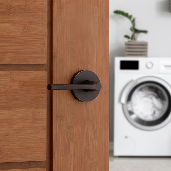 Kwikset Lisbon Interior Passage Door Handle, Round Lever for Closet and Hallway Doors, Reversible Non-Locking Handle Lever, Venetian Bronze, with Microban Protection