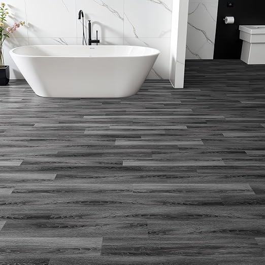 INMOZATA 36 Pack Peel and Stick Floor Tile Waterproof Vinyl Plank Flooring | 54 Sq.Ft, Heat-resistant, Wood Grain Self Adhesive Flooring for DIY Bedroom Living Room Bathroom Kitchen (Deep Gray)