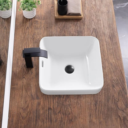 Bathroom Vessel Sink 16.6" X 16.6" Semi Recessed Bathroom Sink Square Drop In Bathroom Sinks with Overflow White Ceramic Vessel Sinks for Bathroom Modern Above Counter Basin Vanity Sink