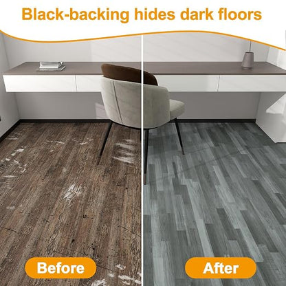 Countewol Peel and Stick Vinyl Flooring Roll Grey Wood Look, Self Adhesive Waterproof Removable PVC Floor Sheet for Apartment Kitchen RV