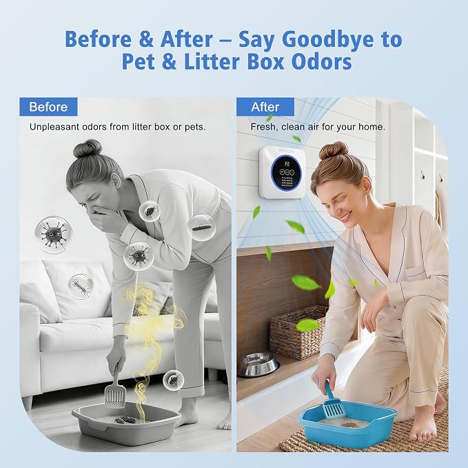 Cat Litter Deodorizer for Litter Box, Ionizer Air Purifier for Pet Odor Eliminator, Helps Reduce Cat Litter Smell & Pet Odors, Quiet Odor Control for Bathroom, Kitchen, Bedroom & Small Spaces(1)