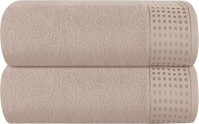 GLAMBURG 100% Cotton Oversized 2 Pack Bath Sheets 35x70, Ultra Soft Highly Absorbant Compact Quickdry & Lightweight Large Bath Sheet Set, Ideal for Gym Travel Camp Pool - Tan