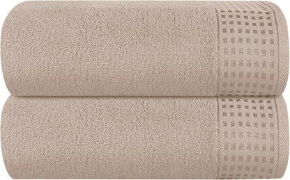 GLAMBURG 100% Cotton Oversized 2 Pack Bath Sheets 35x70, Ultra Soft Highly Absorbant Compact Quickdry & Lightweight Large Bath Sheet Set, Ideal for Gym Travel Camp Pool - Tan
