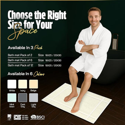 Pearl Linens Pack of 2 100% Cotton Bath Mat 18x25 inches, Soft & Absorbent Quick Dry Bathroom Mats Set, Not Bathroom Rugs, After Shower Mats, Bath Tub Mat, 781 GSM, Machine Washable, Ivory