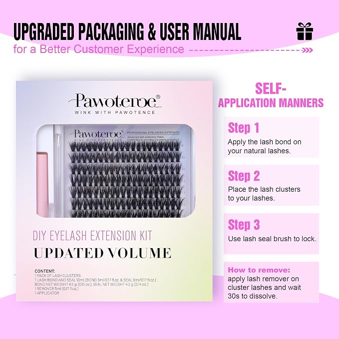 Lash Extension Kit DIY 280pcs Individual Lash Clusters Kit 9-16mm 40D Cluster Eyelash Extension Kit with Lash Bond and Seal, Lash Remover, Lash Tweezers for Self Use (40D, 9-16mm, All Kit)
