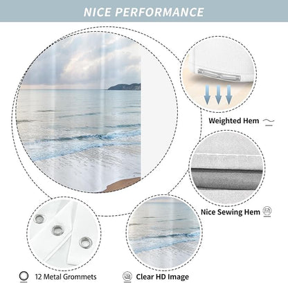Ocean Beach Coastal Sea Scene Shower Curtain for Bathroom 72W*72H Inch Seaside Nautical Summer Beachy Landscape Sand Bathtub Decor Waves Seacoast Hawaiian Aesthetic Waterproof Polyester Fabric