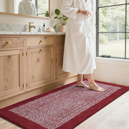 70x24 Long Bathroom Rugs Washable Non Slip, Red Bath Mat for Bathroom Floor Tub, Soft Absorbent Quick Dry Mats for Shower, Bathtub,Home Decor