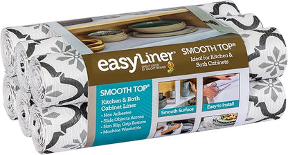 Smooth Top EasyLiner for Cabinets & Drawers - Easy to Install & Cut to Fit - Shelf Paper & Drawer Liner Non Adhesive - Non Slip Shelf Liner - 20in. x 6ft. - 6 Roll Project Pack - Gray Quatrefloral