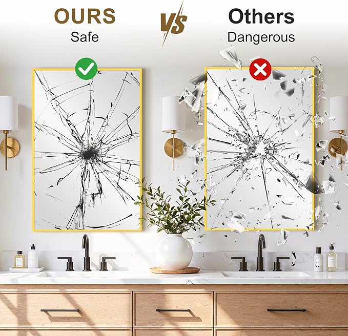 Bathroom Vanity Mirror for Over Sink, 30x20 Inch Matte Gold Mirror | Shatterproof Tempered Glass, Anti-Rust Metal Frame, Rectangle Wall Mirrors for Bedroom, Living Room & Entryway