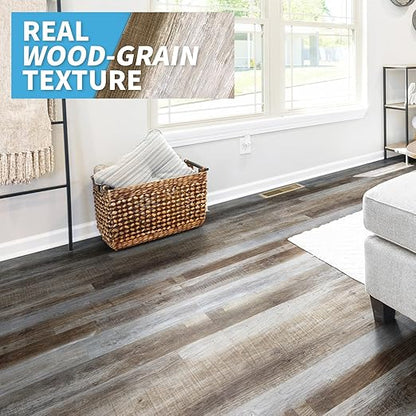 Art3d Peel and Stick Floor Tile Vinyl Wood Plank 12-Pack 18 Sq.Ft, Old Wood, Rigid Surface Hard Core Easy DIY Self-Adhesive Flooring