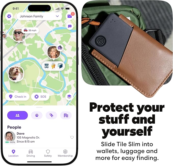 Life360 Tile Slim - Wallet Finder, Bluetooth Tracker and Item Locator for Luggage Tags, Passports and More. Both iOS and Android Compatible. Phone Finder. 1-Pack (Black)