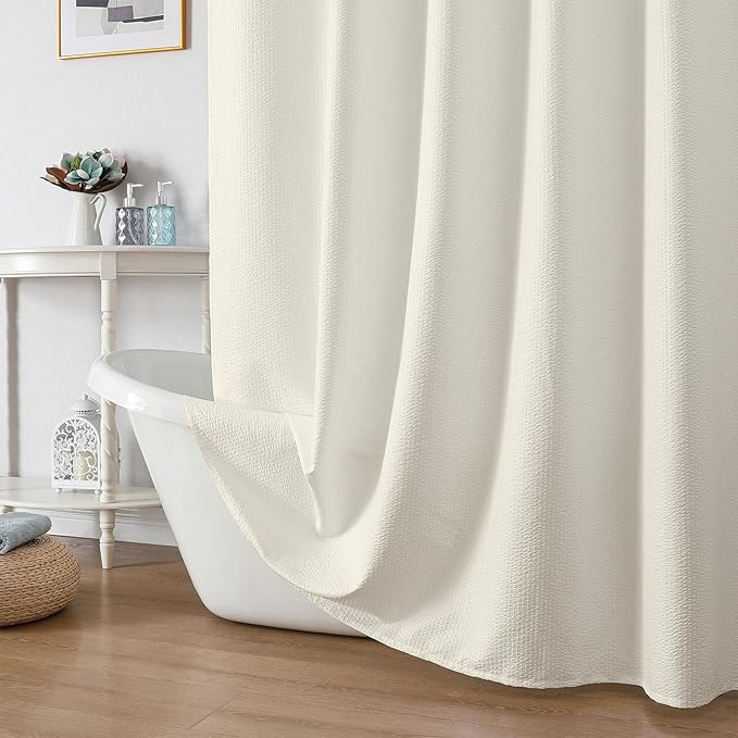 OWENIE Cream Shower Curtain for Bathroom 96 Inches Extra Long, Elegant 3D Embossed Textured Fabric Shower Curtains, Water Repellent, Machine Washable, Hotel Style, 72" W x 96" L, Cream