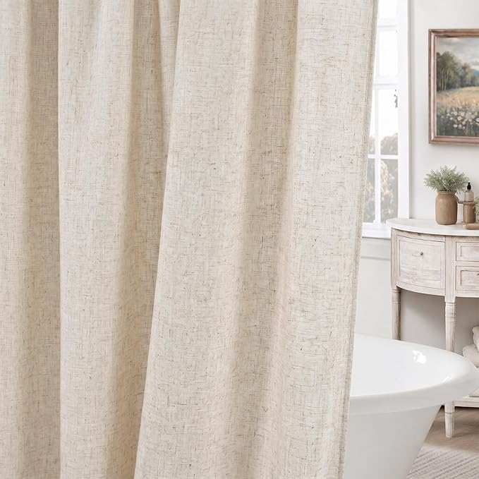 Natural Linen Shower Curtain Farmhouse Bathroom Decor 36x72 Inches | Boho Bathroom Decor,12 Sturdy Stainless Steel Sliding Hangers,Rustic Country Style,Linen Shower Curtains for Bathroom