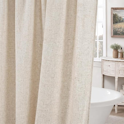 Natural Linen Shower Curtain Farmhouse Bathroom Decor 36x72 Inches | Boho Bathroom Decor,12 Sturdy Stainless Steel Sliding Hangers,Rustic Country Style,Linen Shower Curtains for Bathroom
