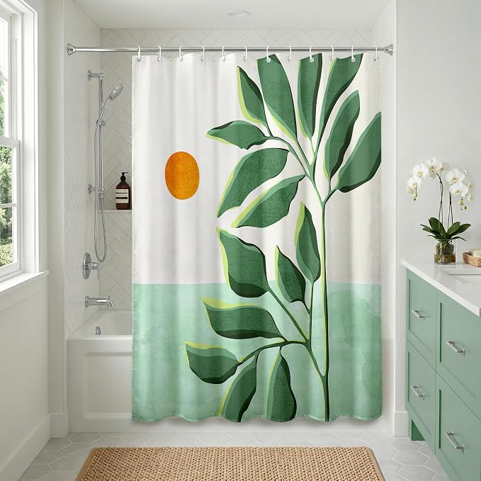 Americanflat 71x74 Boho Shower Curtain - Water-Resistant Long Shower Curtain with Durable Metal Grommets and 12 Hooks - 100% Polyester - Ivory, Burnt Orange and Green Bathroom Curtains