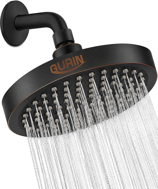Shower Head - Luxury Oil Rubbed Black Finish - Rain Showerhead 6 Inch | High Pressure Shower Heads with Adjustable Angles, 90 Anti-Clog Nozzles, Tool-Free 1-Min Install