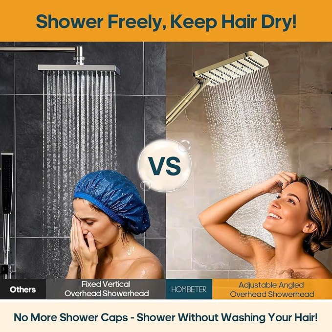 High Pressure Rain Shower Head with Handheld Combo, 10 Inch Square Rainfall Showerhead, Adjustable Slide Bar Dual Shower System, 3 Spray Modes, 59" Stainless Steel Hose, Gold