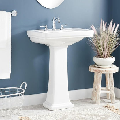 Signature Hardware Key West 24" Porcelain Pedestal Sink | Includes - Porcelain Base and 3 Faucet Holes at 8" Centers - White