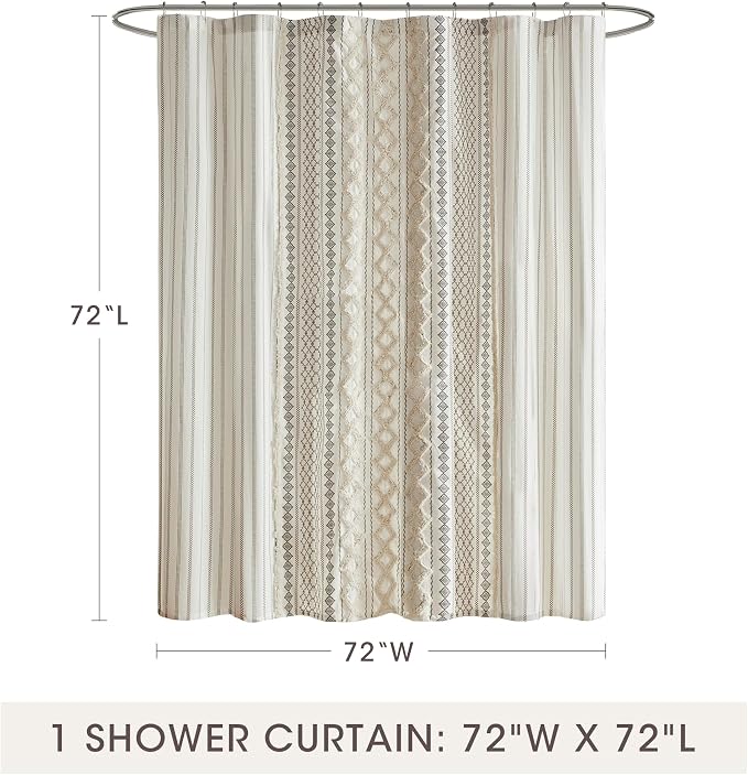 INK+IVY Imani Tufted Chenille 100% Cotton Shower Curtains Machine Washable, Modern Home Bathroom Décor Bathtub Privacy Screen, 72" W x 72" L, Ivory (Pack of 4)