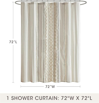 INK+IVY Imani Tufted Chenille 100% Cotton Shower Curtains Machine Washable, Modern Home Bathroom Décor Bathtub Privacy Screen, 72" W x 72" L, Ivory (Pack of 4)