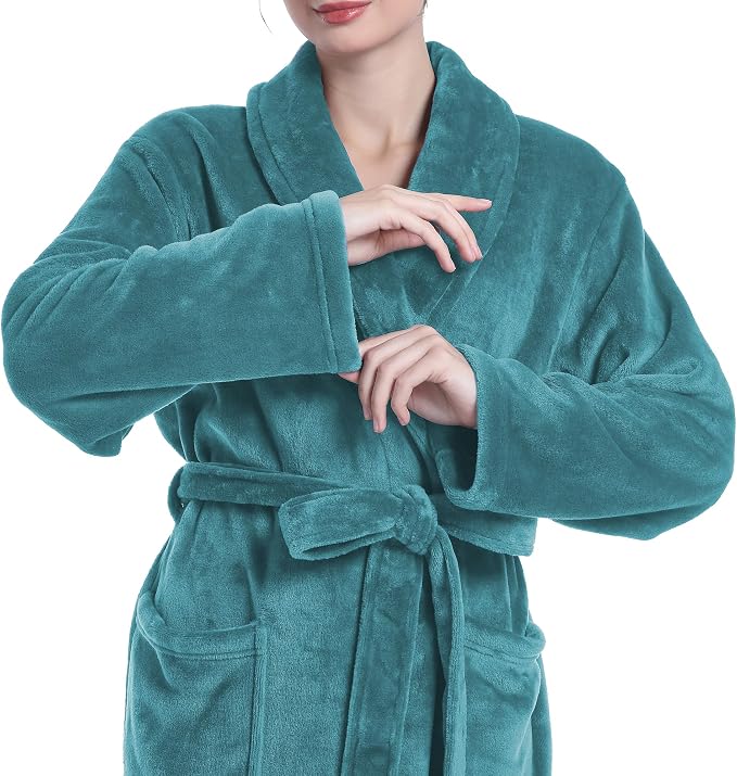 Fluffy Soft Robes for Women, Warm Fleece Womens Robe, Cozy Bathrobe | Plush Bathrobe for Women, Long Fuzzy Lightweight Bath Robe with Pockets for Shower Spa Hotel House Pool