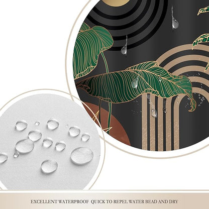 Glawry Dark Brown Mid Century Shower Curtain 60Wx72L Inches Boho Abstract Retro Tropical Palm Leaves Modern Bathroom Aesthetic Bath Accessories Art Home Decor Fabric with Hooks