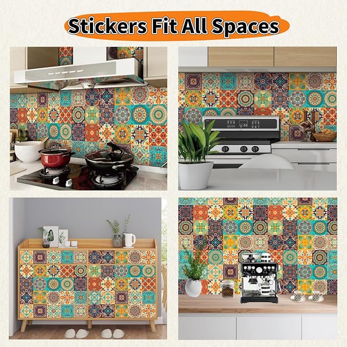 24 PCS Peel and Stick PVC Tile Stickers Waterproof Removable | for Kitchen Bathroom Backsplash, Waterproof Self-Adhesive Removable Decals, Easy DIY Decor, Smooth Surfaces, 3.94x3.94in