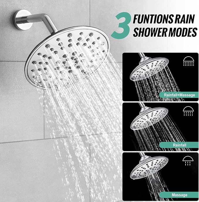 SR SUN RISE Shower Faucet - 8 Inch Multifunctional High Pressure Shower Head System with Handheld Shower Head Fixtures - Valve Included - Polished Chrome