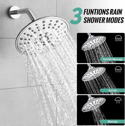 SR SUN RISE Shower Faucet - 8 Inch Multifunctional High Pressure Shower Head System with Handheld Shower Head Fixtures - Valve Included - Polished Chrome