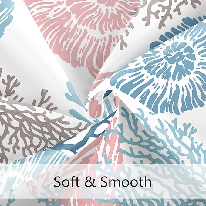 Extra Long Shower Curtain 72 x 96 Inch, Floor to Ceiling X-Long Tall Blue Pink Nautical Coastal, Seashell Starfish Coral Beach Ocean Themed for Bathroom Decor