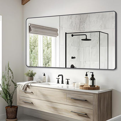 DESBING 30" x 55"Bathroom Mirror, Matte Black Wall Mirror with Metal Frame, Decorative Rectangular Vanity Mirror for Bedroom Bathroom Living Room Entryway (Horizontal/Vertical)