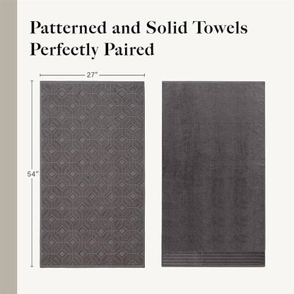 Modern Threads 6 Piece Cotton Bath Towel Set – Ultra Soft 550 GSM Towels – Bathroom Set with Hand Towels and Washcloths – Geometric (Charcoal)
