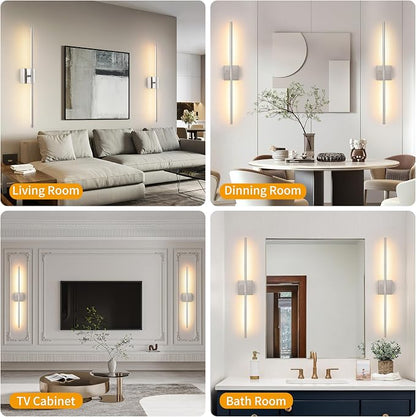 Morauroral Battery Operated Wall Sconces Set of 2, Dimmable Battery Wall Sconce with Remote Control, Sand-Nickel LED Rechargeable Sconces, 24 Inch Modern Wireless Wall Lights for Bedroom, Living Room